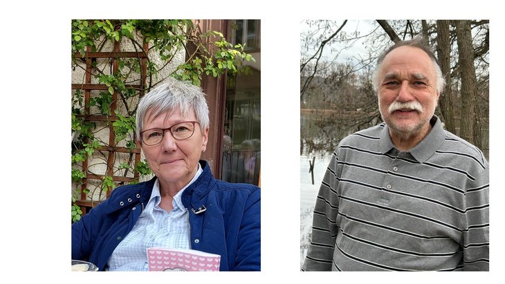 Eine grauhaarige Dame und ein grauhaariger Herr sind auf dem Foto zu sehen.